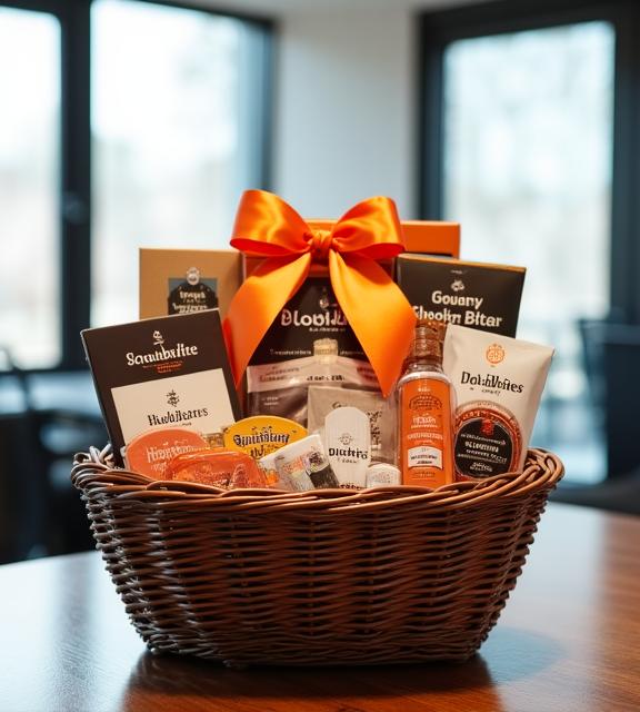 Corporate gift basket with branded presentation for San Diego business clients
